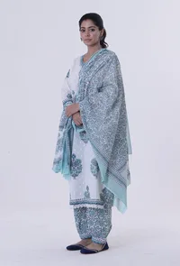 White Cotton Dupatta With Blue Motif image 4