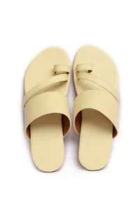 White Cream Cruelty Free Leather Sliders image 1