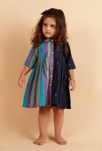 Blue Striped Flared Dress image 1