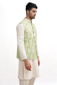 Lemon Green Ikat Nehru Jacket image 4