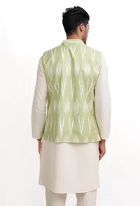 Lemon Green Ikat Nehru Jacket image 5