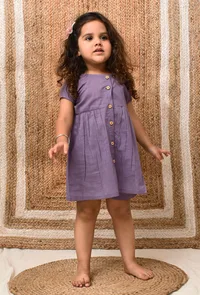 Set Of 2: Mauve Mul Mul Kurta With Shorts image 1