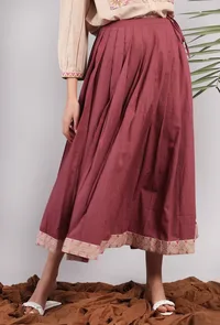 Plum Embroidered Pleated Midi Skirt image 1