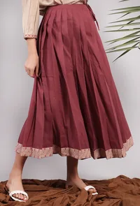 Plum Embroidered Pleated Midi Skirt image 2