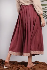 Plum Embroidered Pleated Midi Skirt image 3
