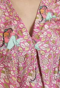 Set of 2: Elegant Pink Kalamkari Printed Silk Kurta Set with Solid Pink Pants image 6