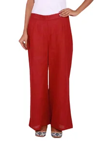 Bright Red Cotton Linen Palazzo Pants image 1