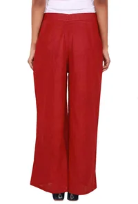 Bright Red Cotton Linen Palazzo Pants image 3