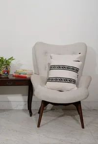 Set of 2: Cream White with Black Border Sky Blue Handcrafted Jacquard Cushion Covers image 1