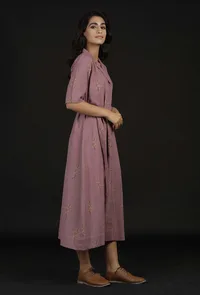 Ahana Violet Block Print Belt Cotton Dress image 3