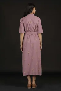 Ahana Violet Block Print Belt Cotton Dress image 4