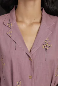 Ahana Violet Block Print Belt Cotton Dress image 5