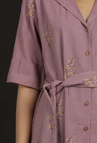 Ahana Violet Block Print Belt Cotton Dress image 6