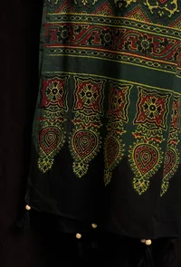Raashi Black and Green Ajrakh-Kantha Cotton Dupatta image 4