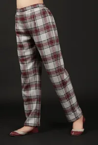 Smoke Grey Woven Tartan Checks Woolen Straight Pants image 3