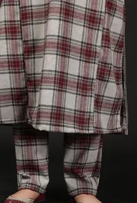Smoke Grey Woven Tartan Checks Woolen Straight Pants image 5