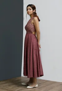 Plum Hand-Block A-Line Flared Dress image 2