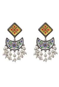 Yellow & White Handpainted Pearl Drop&nbsp;Earrings image 2