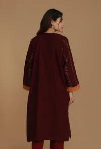 Maroon Phiran with Paisley and Vine Aari Embroidery- Free Size image 5