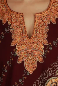 Maroon Phiran with Paisley and Vine Aari Embroidery- Free Size image 6