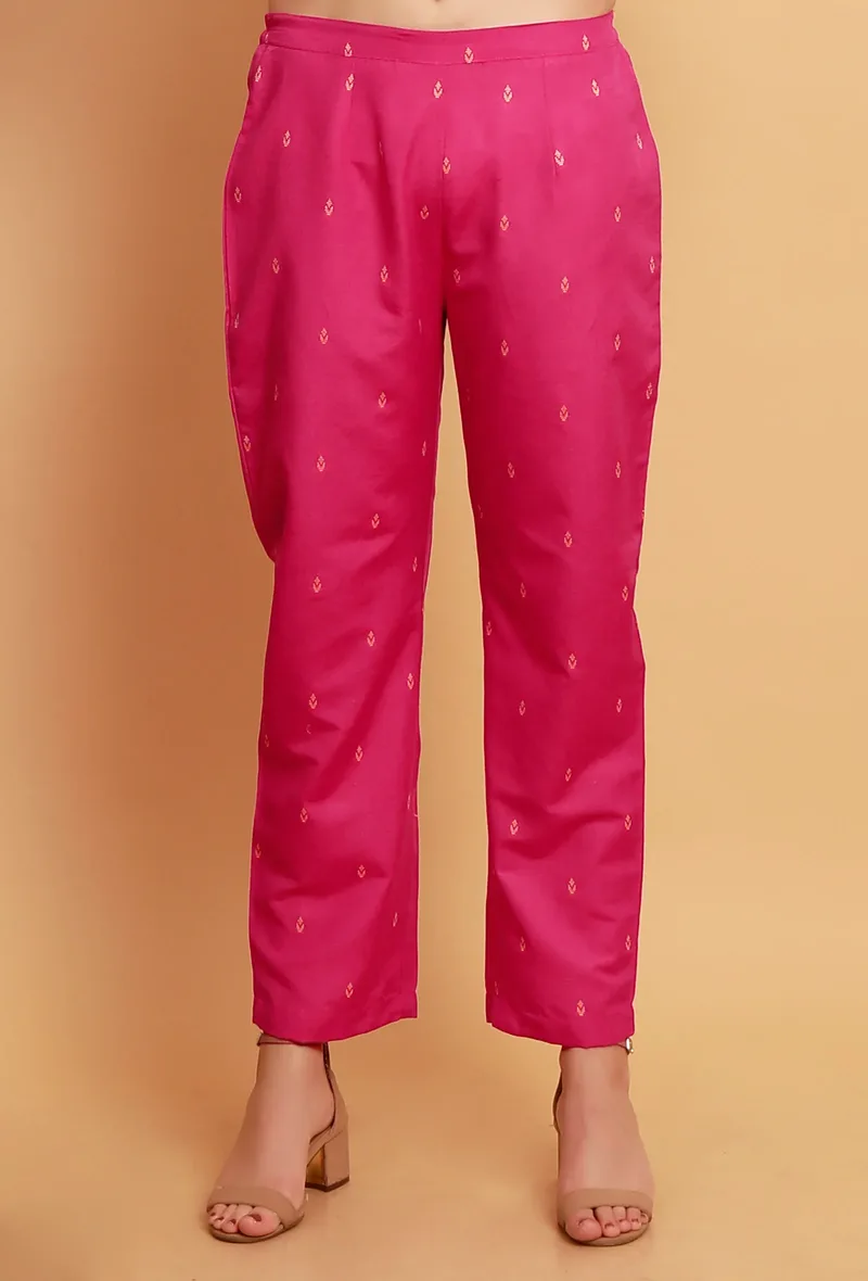 Pink Woven Straight Cotton Pants