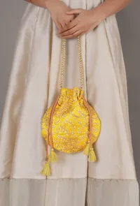 Tuscan Yellow Embroidered Silk Potli image 2