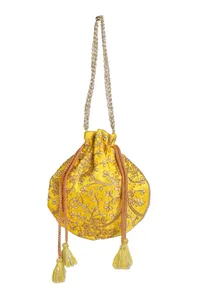 Tuscan Yellow Embroidered Silk Potli image 3