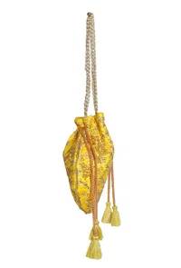 Tuscan Yellow Embroidered Silk Potli image 4