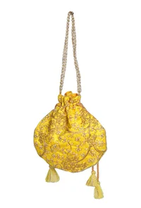 Tuscan Yellow Embroidered Silk Potli image 5