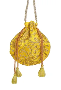 Tuscan Yellow Embroidered Silk Potli image 6