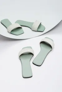 Sage Green Braided Cruelty Free Leather Flats image 1