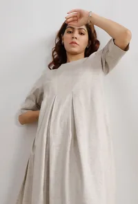 Beige Straight Cotton Flared Kurta image 1