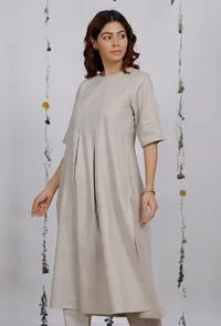 Beige Straight Cotton Flared Kurta image 2