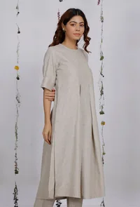 Beige Straight Cotton Flared Kurta image 3