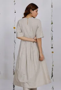 Beige Straight Cotton Flared Kurta image 4