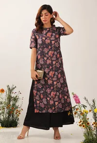 Set Of 2: Zoon Floral Chintz Straight Kurta With Flared Organza Pants image 1