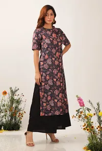 Set Of 2: Zoon Floral Chintz Straight Kurta With Flared Organza Pants image 2
