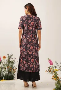 Set Of 2: Zoon Floral Chintz Straight Kurta With Flared Organza Pants image 3
