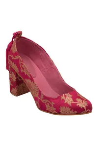 Pink Brocade Block Heel image 2