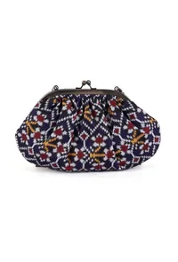 White, Blue & Multi Silk Patola Print Gathered Clutch image 4