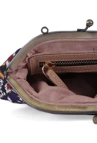 White, Blue & Multi Silk Patola Print Gathered Clutch image 6