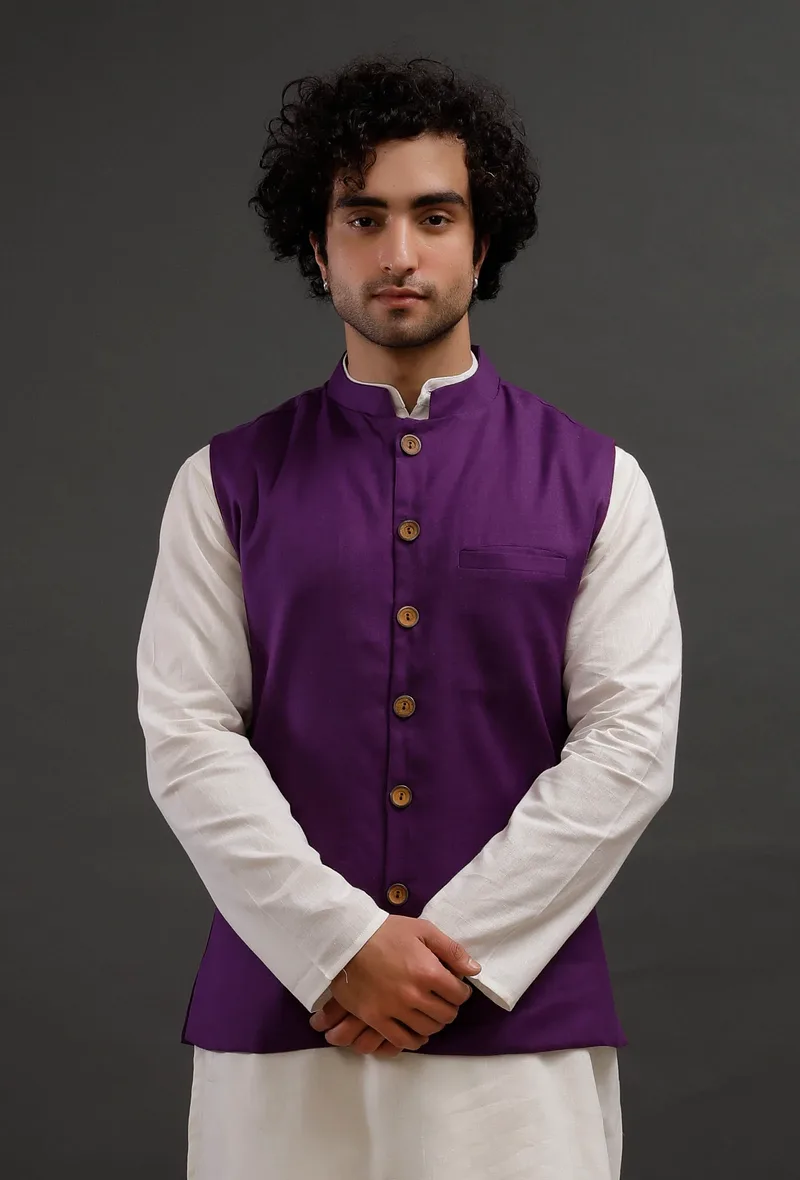 Purple Woollen Blend Nehru Jacket