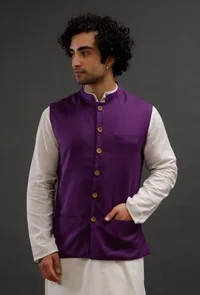 Purple Woollen Blend Nehru Jacket image 2
