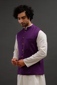 Purple Woollen Blend Nehru Jacket image 3