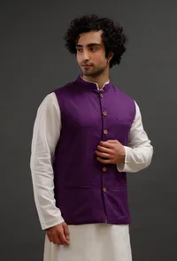 Purple Woollen Blend Nehru Jacket image 4