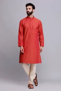 Set of 2: Crimson Red Cotton Kurta and Pajama image 2