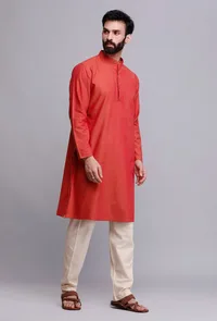 Set of 2: Crimson Red Cotton Kurta and Pajama image 3