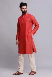 Set of 2: Crimson Red Cotton Kurta and Pajama image 4