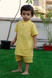 Set Of 2: Sunrise Yellow Cotton Shirt And Yellow Short image 3