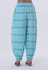 Turquoise & White Cotton Block Printed Pant image 3